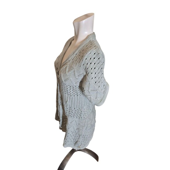 Pure Handknit VTG Boho Cardigan Sweater Handmade Ornate Buttons Lt. Blue Sz S-M - Picture 3 of 6